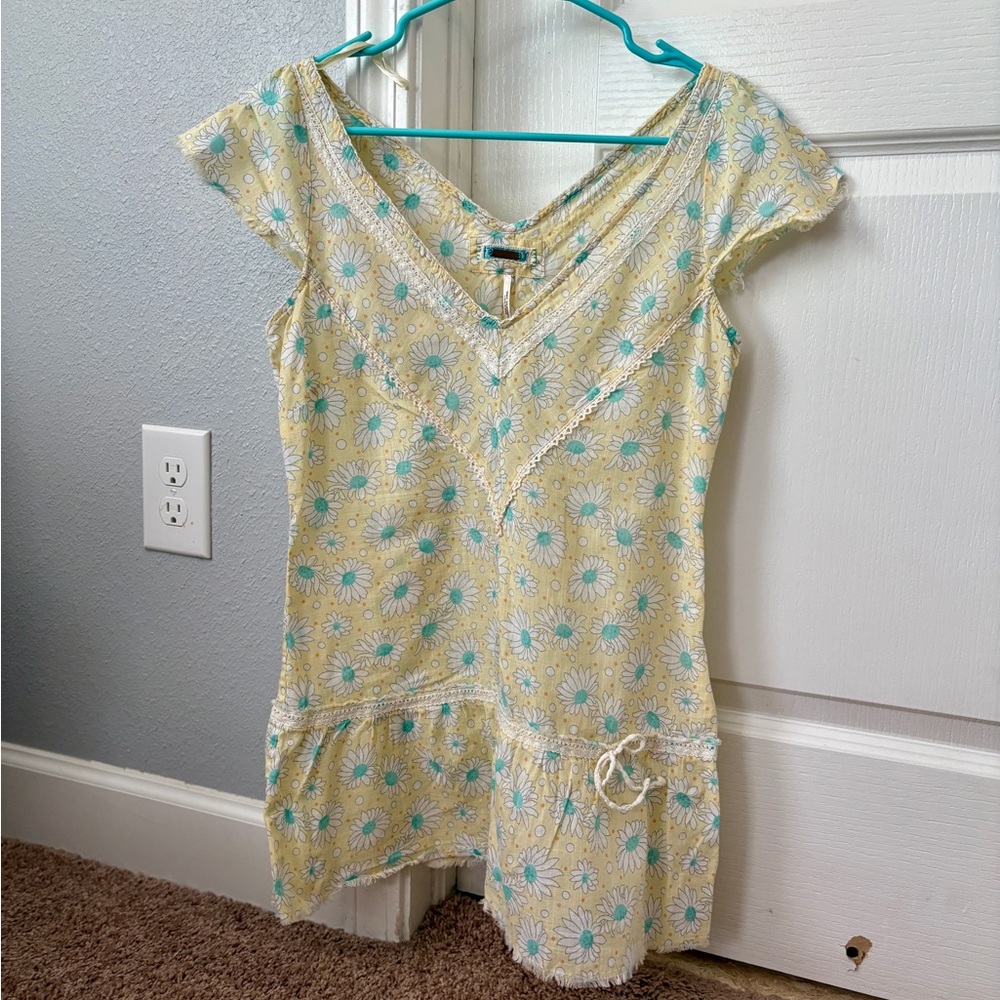 Free People Floral Yellow and Blue Mini Dress